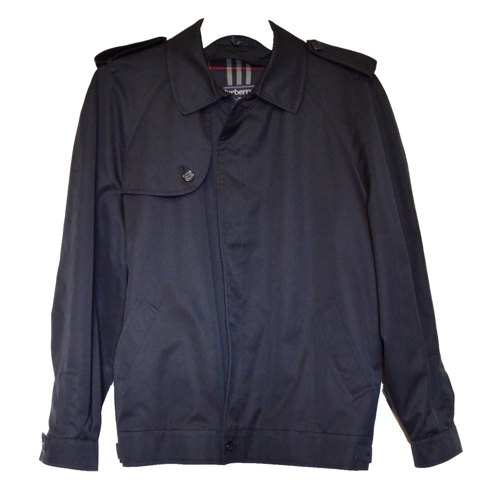 Burberrys Navy Blue Harrington Jacket Mens 44 Chest 50" Blu Plaid Lined Full Zip